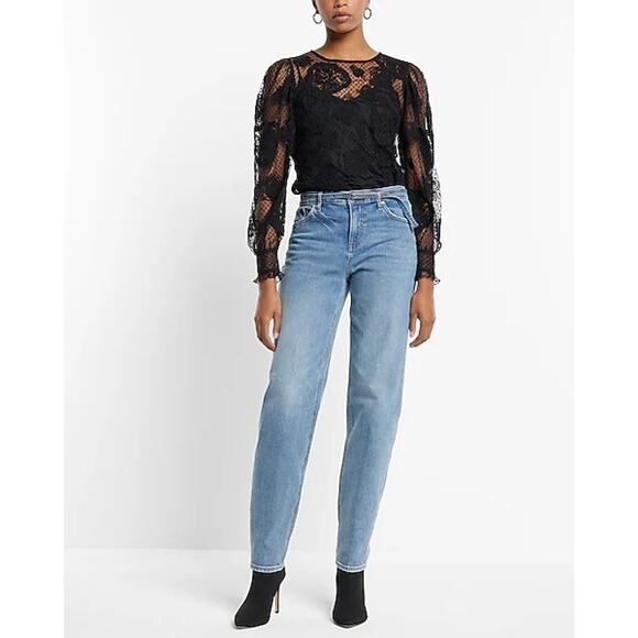 Express Lace Long Sleeve Blouse Top Womens XL Boho Bohemian Cottage Beige White - Picture 5 of 13